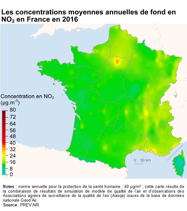2016 France prevair carte pollution air exterieur